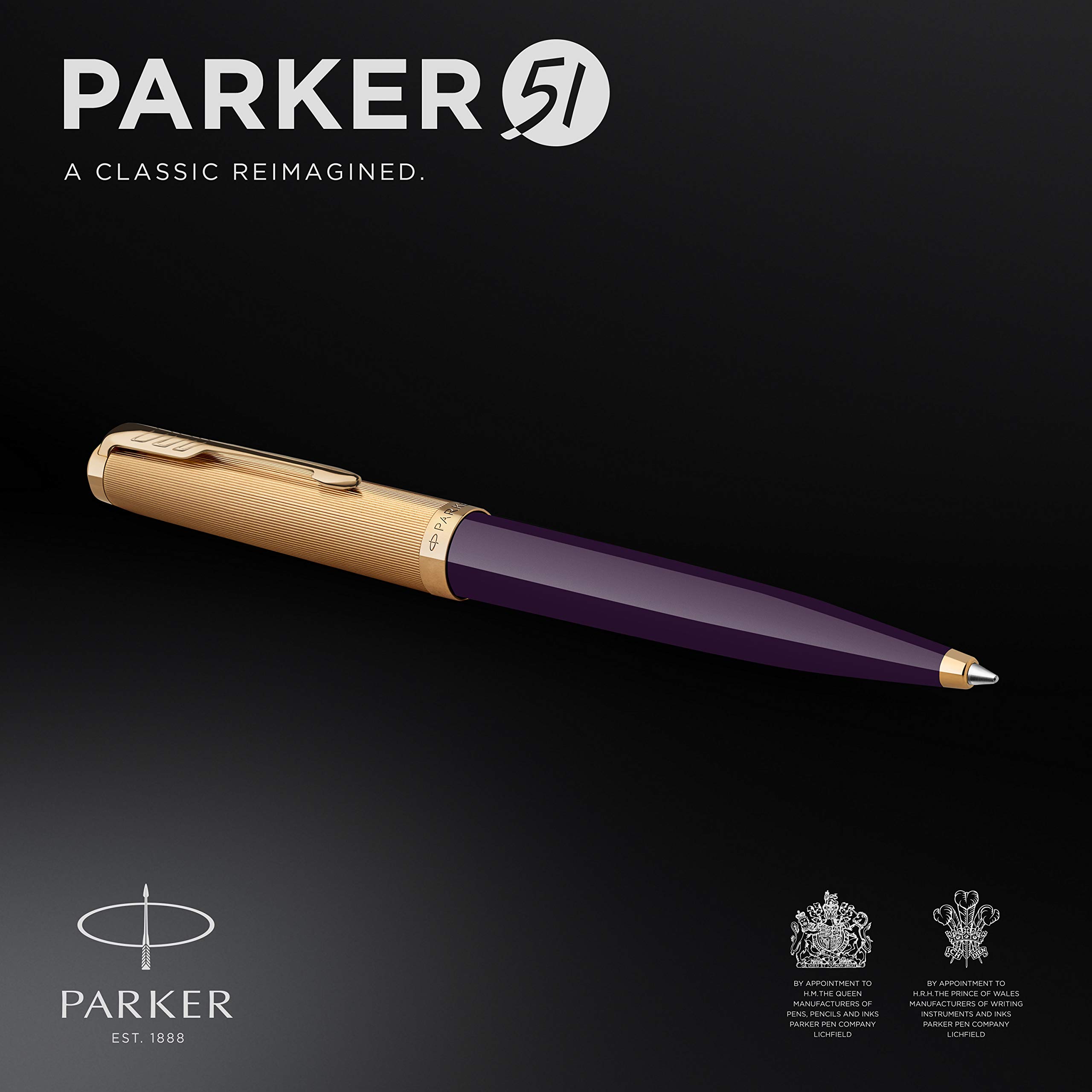 Parker 51 Ballpoint Pen - Deluxe Plum Barrel with Gold Trim, Medium 18k Gold Nib & Black Ink Refill | Luxury Writing Instrument for Professionals & Gifts | Perfect for Office, Business Meetings & Special Occasions