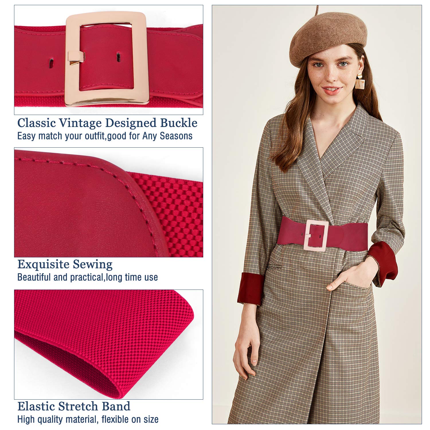 Vintage Stretch Elastic Waist Belt for Women - Adjustable Dress Belt with Metal Buckle | Perfect for Dresses, Skirts, Santa Costumes & Retro Fashion Outfits