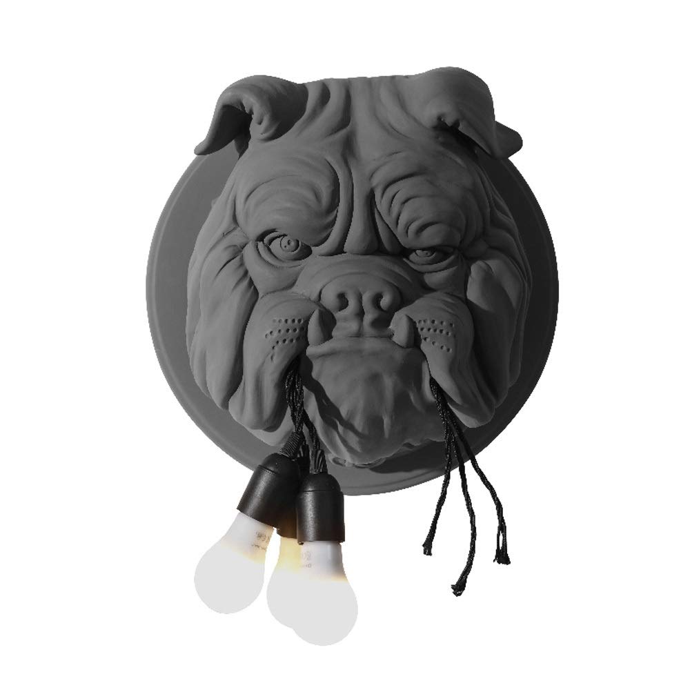 Modern Resin Bulldog Wall Lamp - 3-Light Nordic Gray/White Animal Wall Sconce, Industrial Loft Bedroom Lighting, E27 Bulb Fixture for Home Decor - Perfect for Bedside Night Light & Living Room Wall Art
