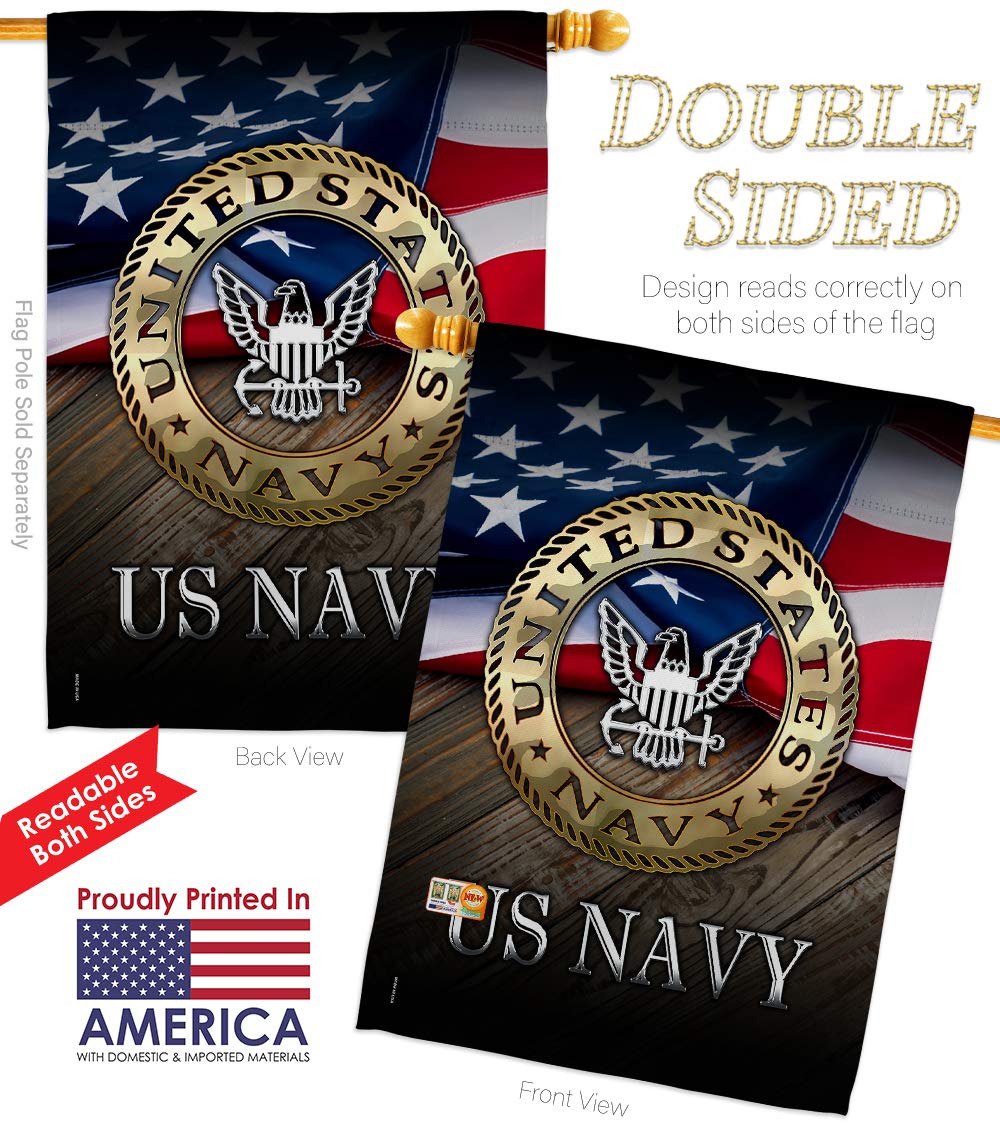 US Navy Garden House Flags Kit - Armed Forces USN Seabee American Military Veteran Retiree Official Double-Sided Yard Banner (28x40 Inches) - Patriotic Outdoor Decor Made in USA - Perfect for Memorial Day, Veterans Day & Military Home Displays