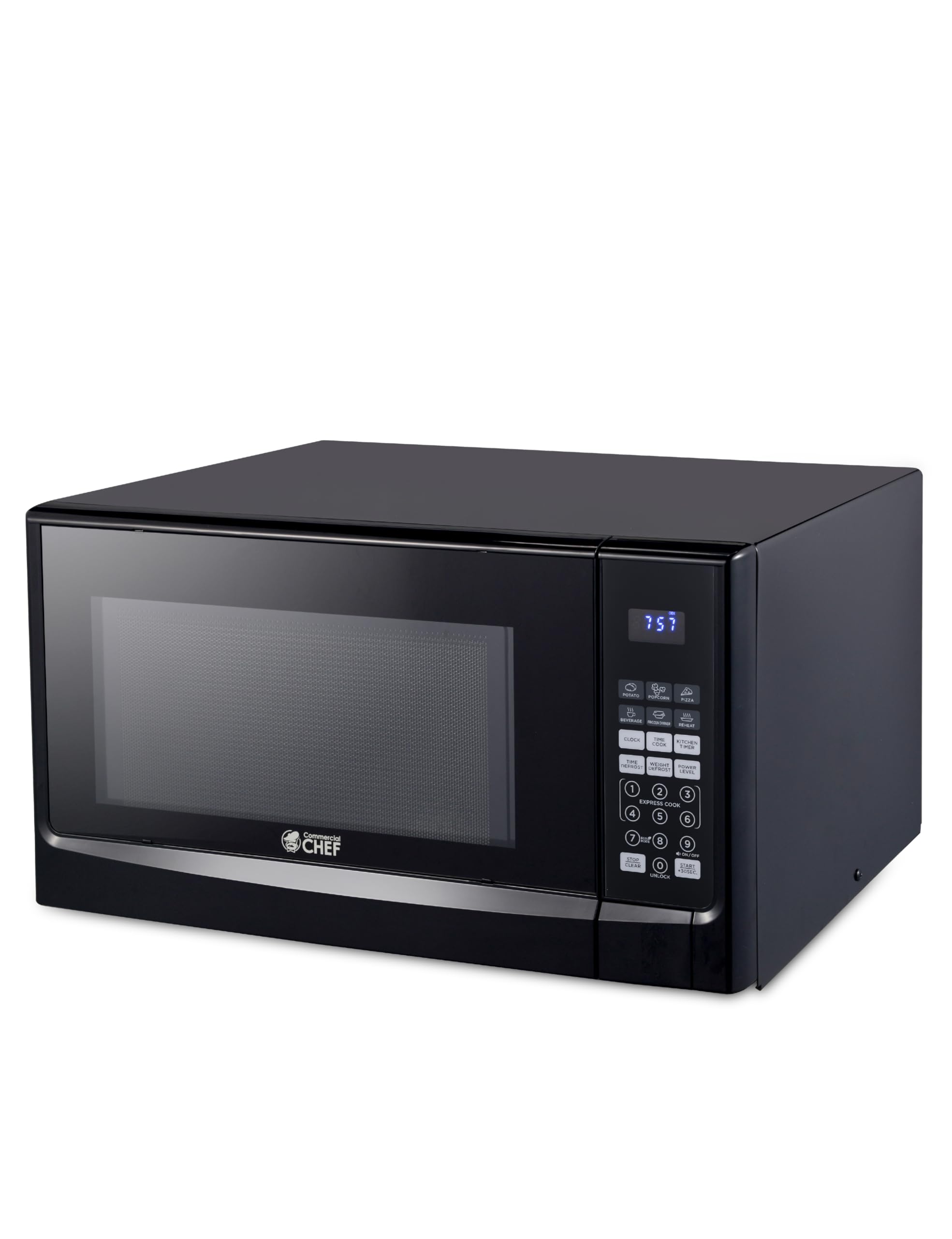 Commercial Chef 1.4 Cu Ft Countertop Microwave - 1100W with 10 Power Levels & Digital Control Panel, Push Button Operation, Timer Function - Perfect for Small Kitchens, Dorms, Offices & Home Use (Black)