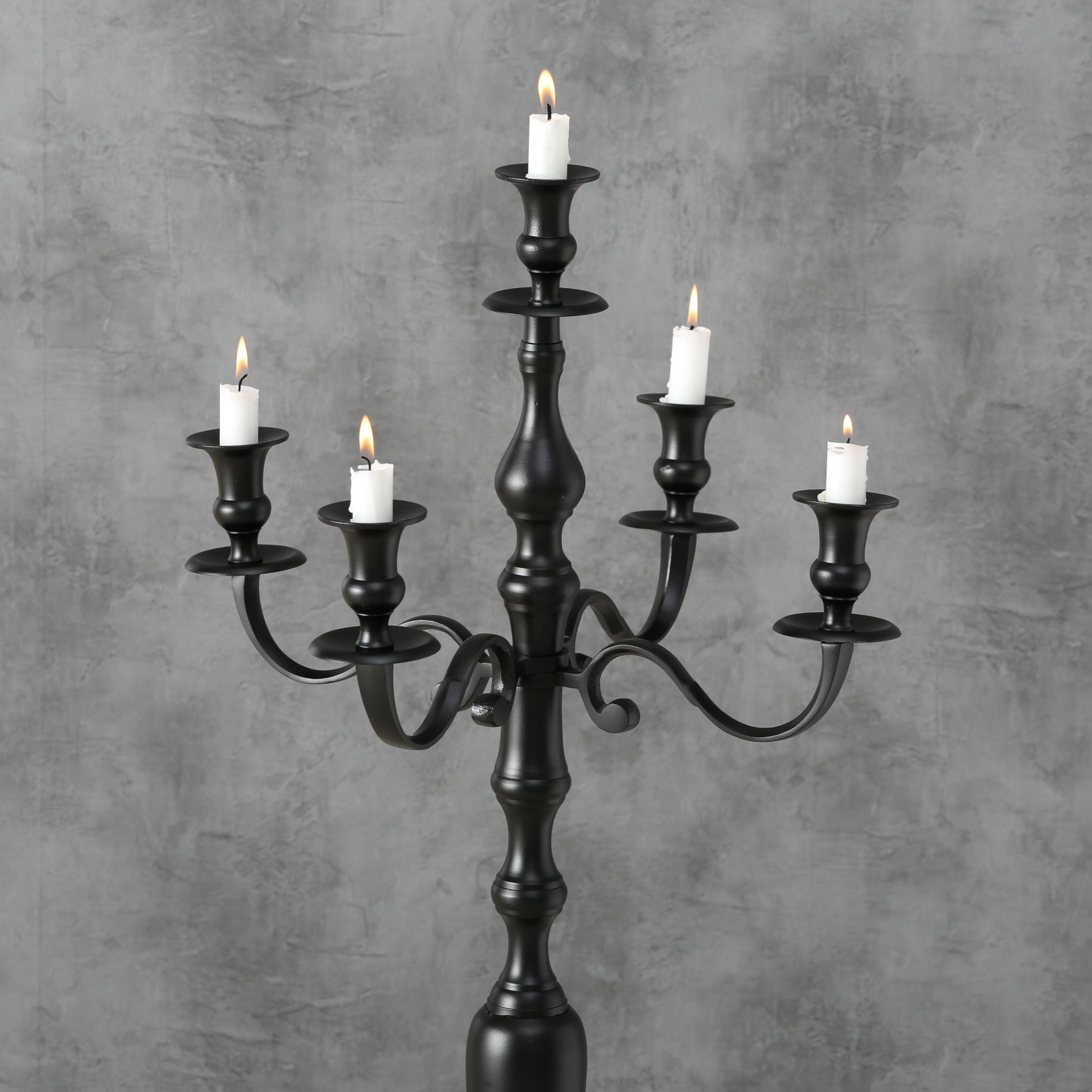 Handcrafted Rustic Black Cast Aluminum Nickel Candelabra - 41.25 Inch Tall Centerpiece for Dining Table, Wedding Decor & Farmhouse Style Home | Hamptons Five Candle Holder