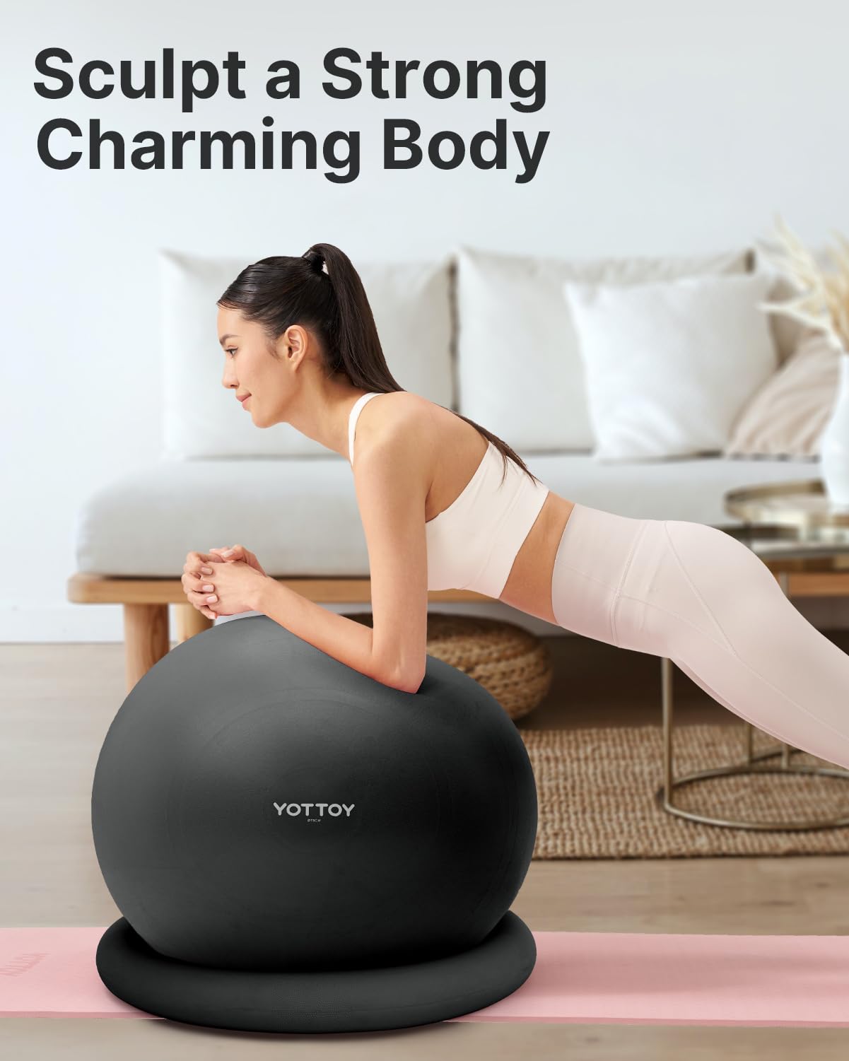YOTTOY Exercise Ball Chair with Base - Yoga Stability Ball Chair for Home & Office Desk, Fitness Ball Seat with Pump (Black, 23-26 inches/58-65cm) - Perfect for Ergonomic Sitting, Yoga & Workout at Home or Office