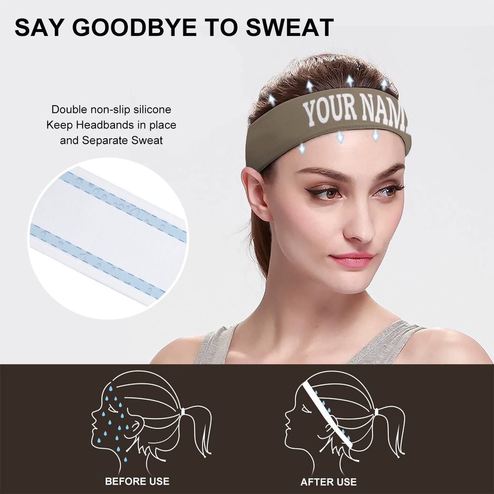 Custom Personalized Sport Headbands for Men & Women - Sweatproof Headwraps with Name/Text/Logo - Ideal for Running, Yoga, Gym & Outdoor Activities