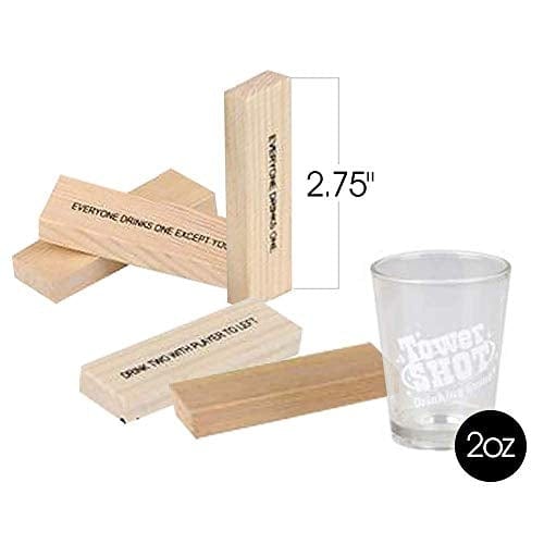 ArtCreativity Tumbling Tower Drinking Game Set - 60 Wooden Blocks & 4 Glasses with Fun Challenges | Exciting Adult Party Game for Game Nights, Bachelor Parties & Social Gatherings | Perfect Gift for Friends & College Students