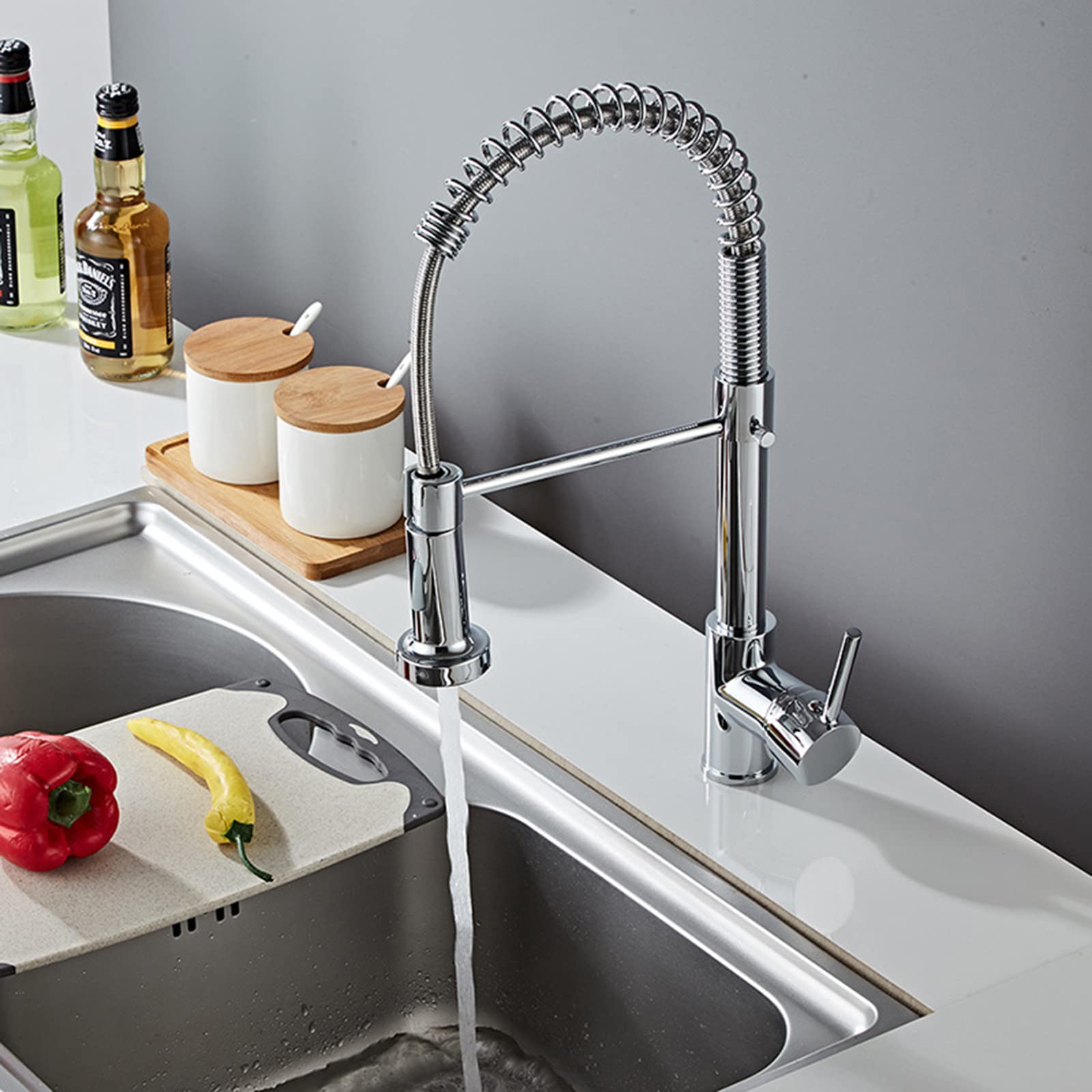 Premium Commercial Kitchen Faucet with Pull-Down Sprayer - Modern Brass Deck Mounted Sink Tap with Hot/Cold Water Control & Standard Fittings - Ideal for Restaurant, Home Kitchen & Commercial Use