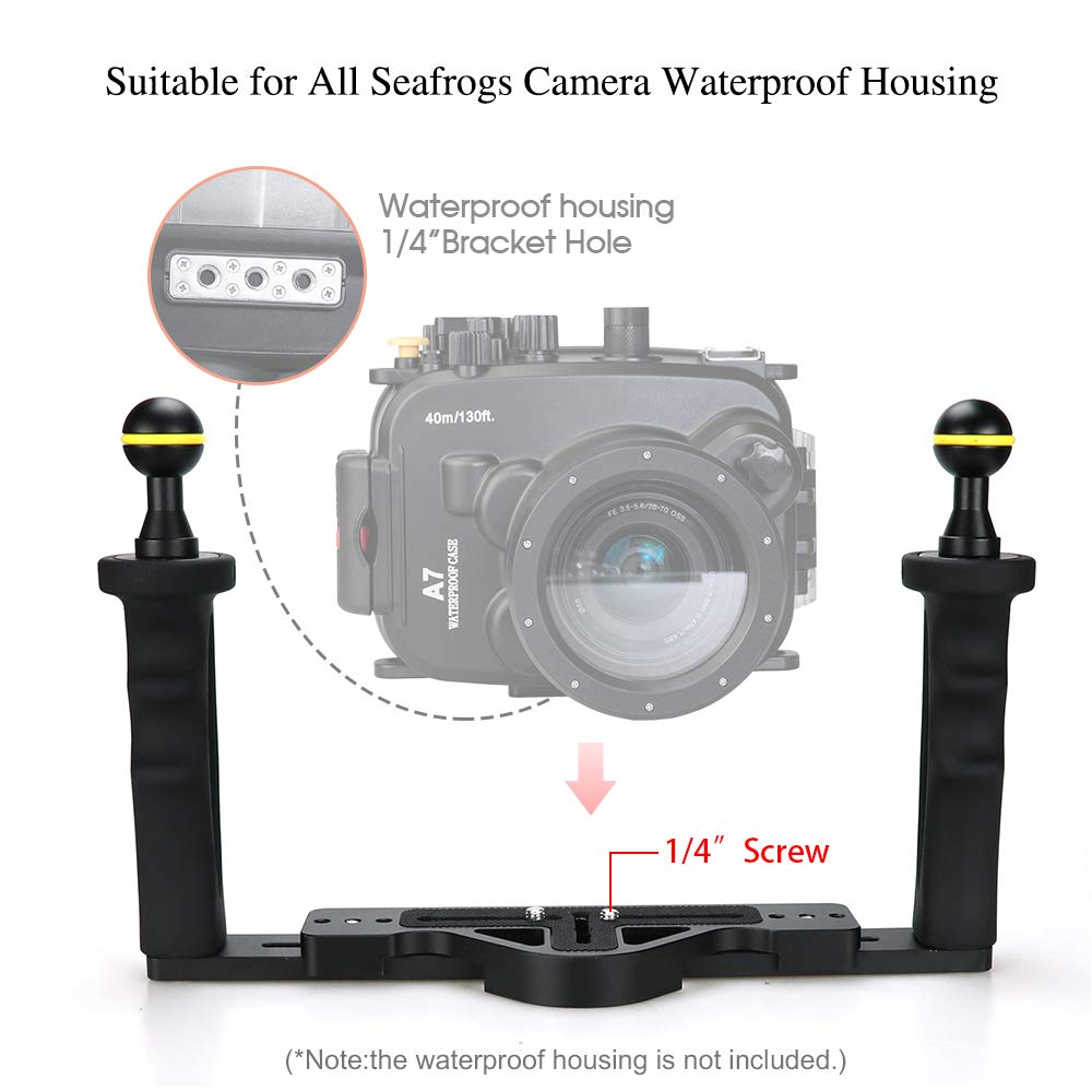 Sea Frogs Aluminum Tray & Grip for Underwater Camera Housings - Durable Dive Accessory for Underwater Photography & Videography - Perfect for Scuba Diving, Snorkeling, and Marine Exploration