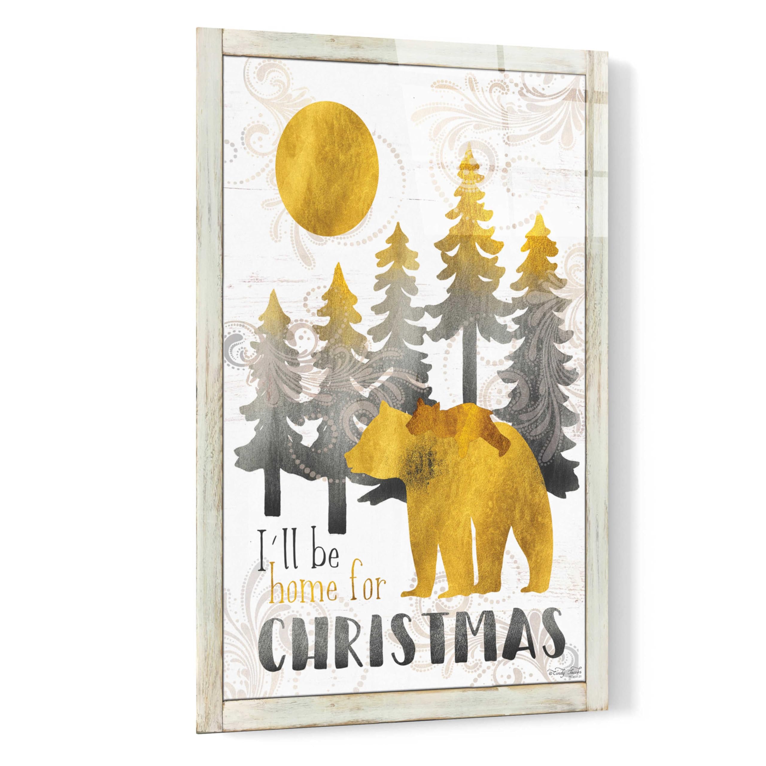 Merry Christmas and Happy New Year Bear Family Acrylic Glass Wall Art - 16x24 Inch Holiday Decor by Cindy Jacobs - Perfect for Living Room, Bedroom & Office Christmas Decoration