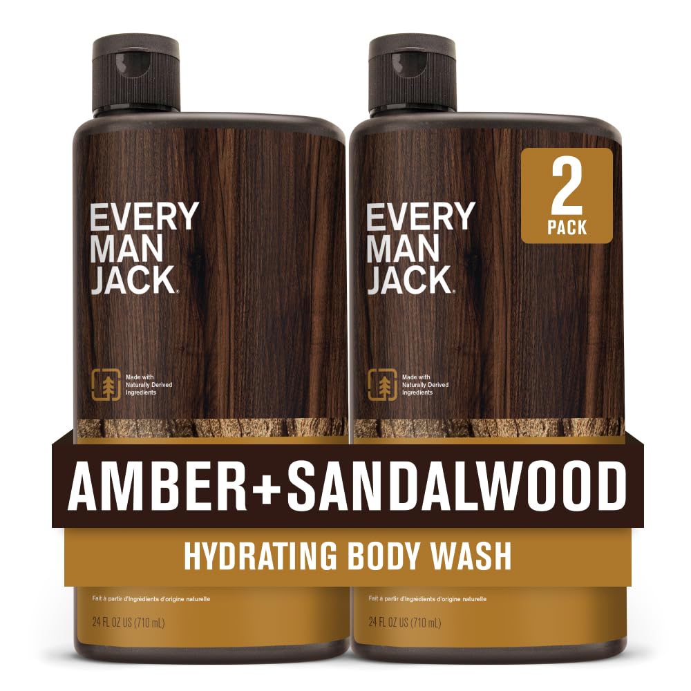 Every Man Jack Amber & Sandalwood Hydrating Body Wash for Men - Natural Ingredients, Paraben & Phthalate Free, 24oz (Pack of 2) - Deep Cleansing & Moisturizing for All Skin Types - Perfect for Daily Shower & Post-Workout Refresh