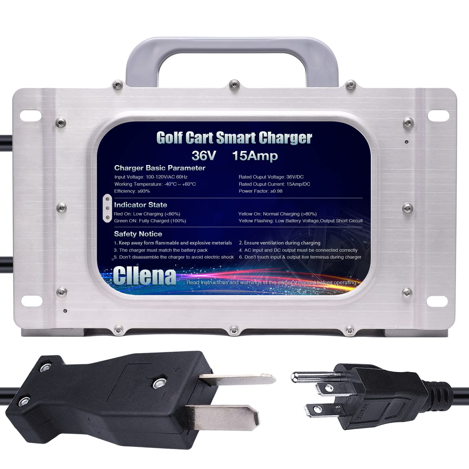 36V 15A Golf Cart Battery Charger for Club Car, EZGO & Yamaha - Waterproof Crowfoot Plug | Fast Charging for Golf Carts, Utility Vehicles & Electric Scooters