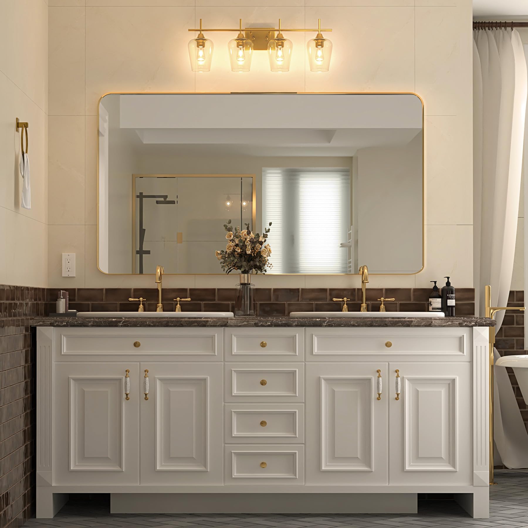 VONLUCE 4-Light Modern Bathroom Vanity Light Fixture with Clear Glass - Brushed Gold Wall Sconce for Mirror Lighting, Perfect for Bathroom, Bedroom, Hallway & Kitchen Decor