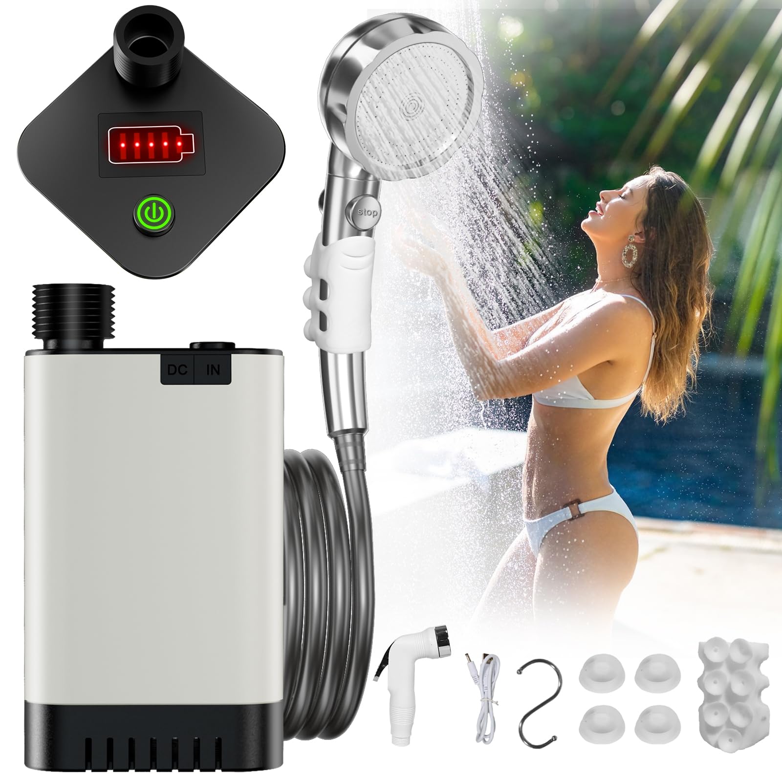 Portable Rechargeable Electric Outdoor Shower Pump with Shower Head - Perfect for Camping, Hiking, Travel & Washing - Ideal for RV Trips, Beach Days & Off-Grid Adventures