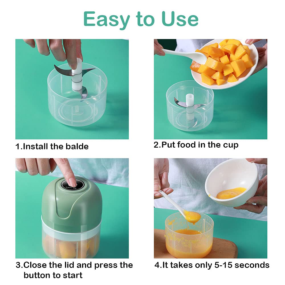 Electric Garlic Chopper & Onion Chopper - USB Rechargeable Mini Food Processor with Brush, 100ml Capacity, Green | Perfect for Kitchen, Camping & Quick Meal Prep