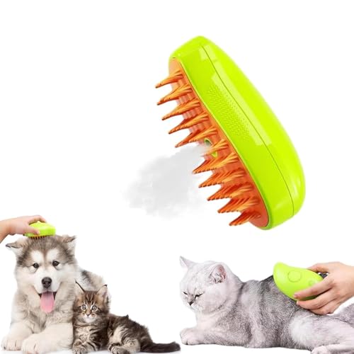**3-in-1 Steamy Cat Brush – Massage & Grooming Tool for Cats & Dogs – Pet Hair Removal Comb for Tangled & Loose Fur – Green (Perfect for Home Grooming & Relaxation Sessions)**