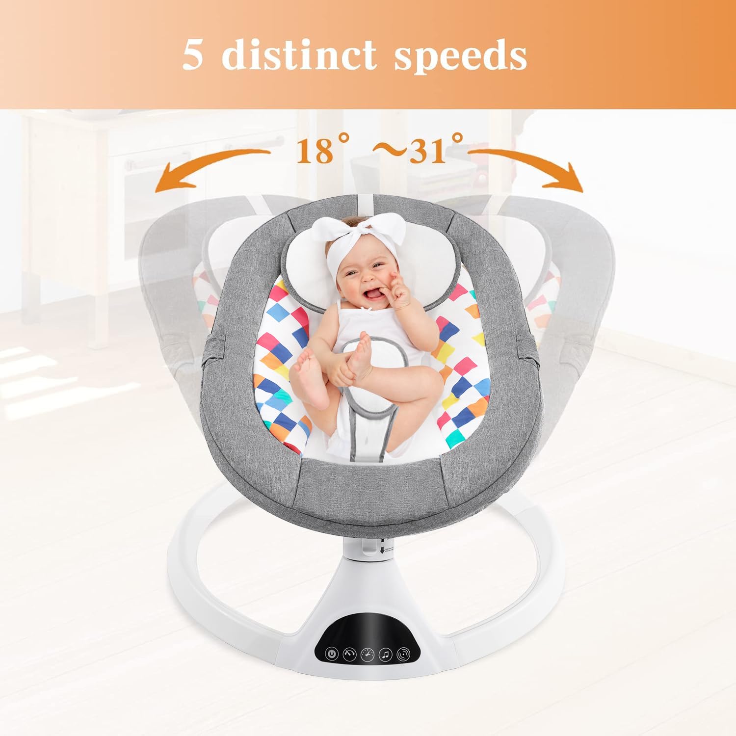 Electric Baby Swing for Infants - Portable Bouncer with 5 Speed Settings, Bluetooth Music & Auto Rocking | Indoor Infant Rocker for Boys & Girls | Perfect for Nursery, Playtime & Soothing Fussy Babies