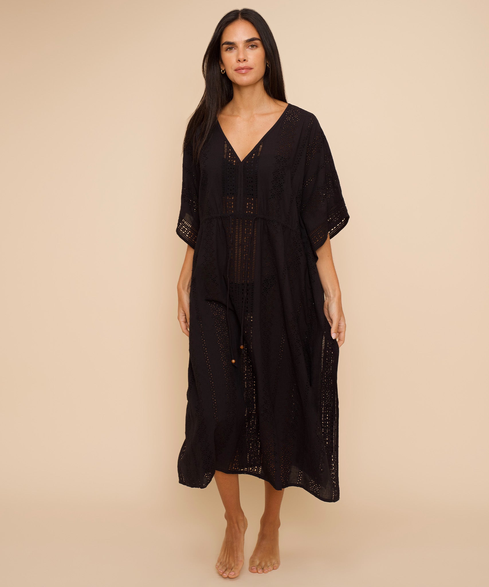 Elegant Eyelet Butterfly Maxi Caftan Dress for Women - Flowy Boho Summer Beach Cover Up & Vacation Outfit