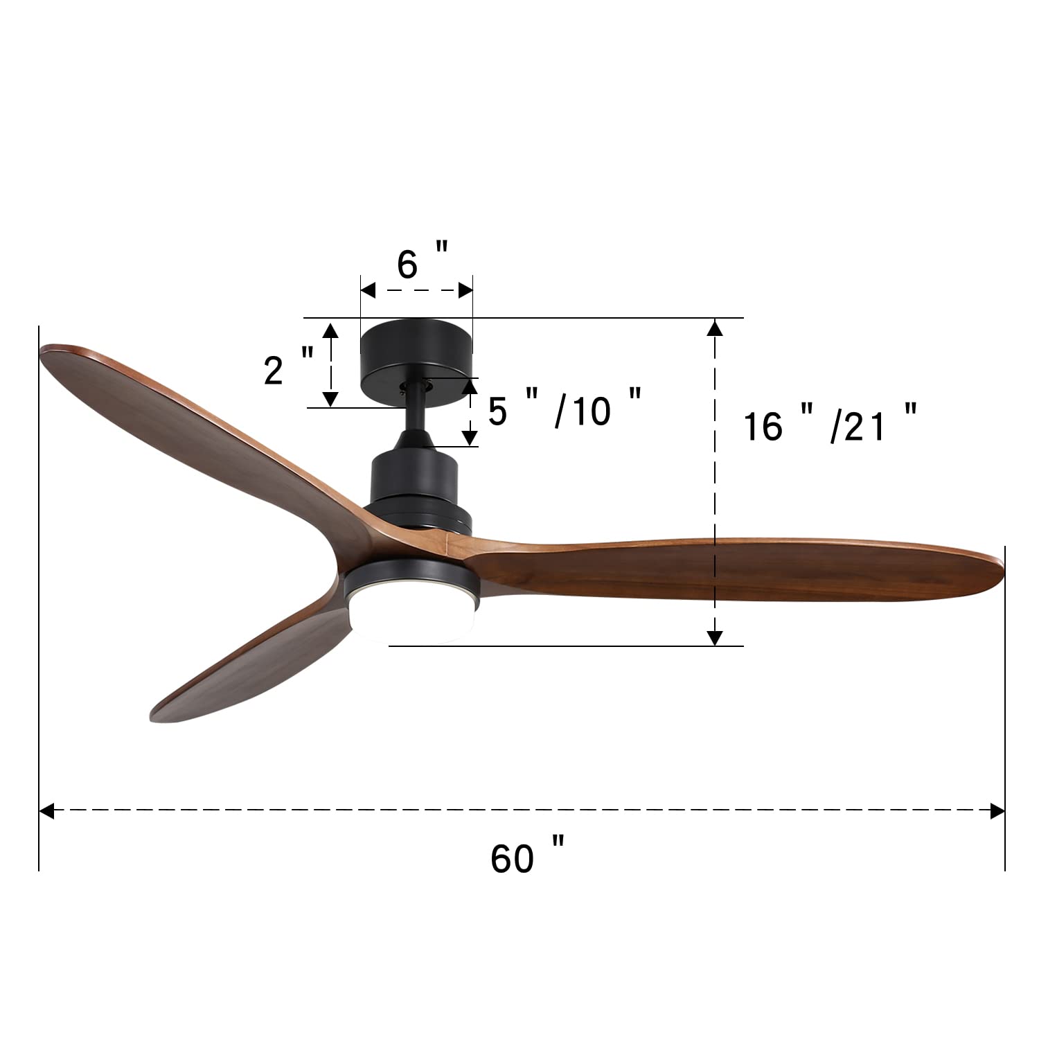 Sofucor 60 Inch Modern Ceiling Fan with Remote Control - Walnut Blades, Dimmable LED Light, Reversible DC Motor - Matte Black Wood Ceiling Fan for Kitchen, Bedroom, Living Room, Dining Room, Basement - Perfect for Home Cooling and Stylish Interior Lighting
