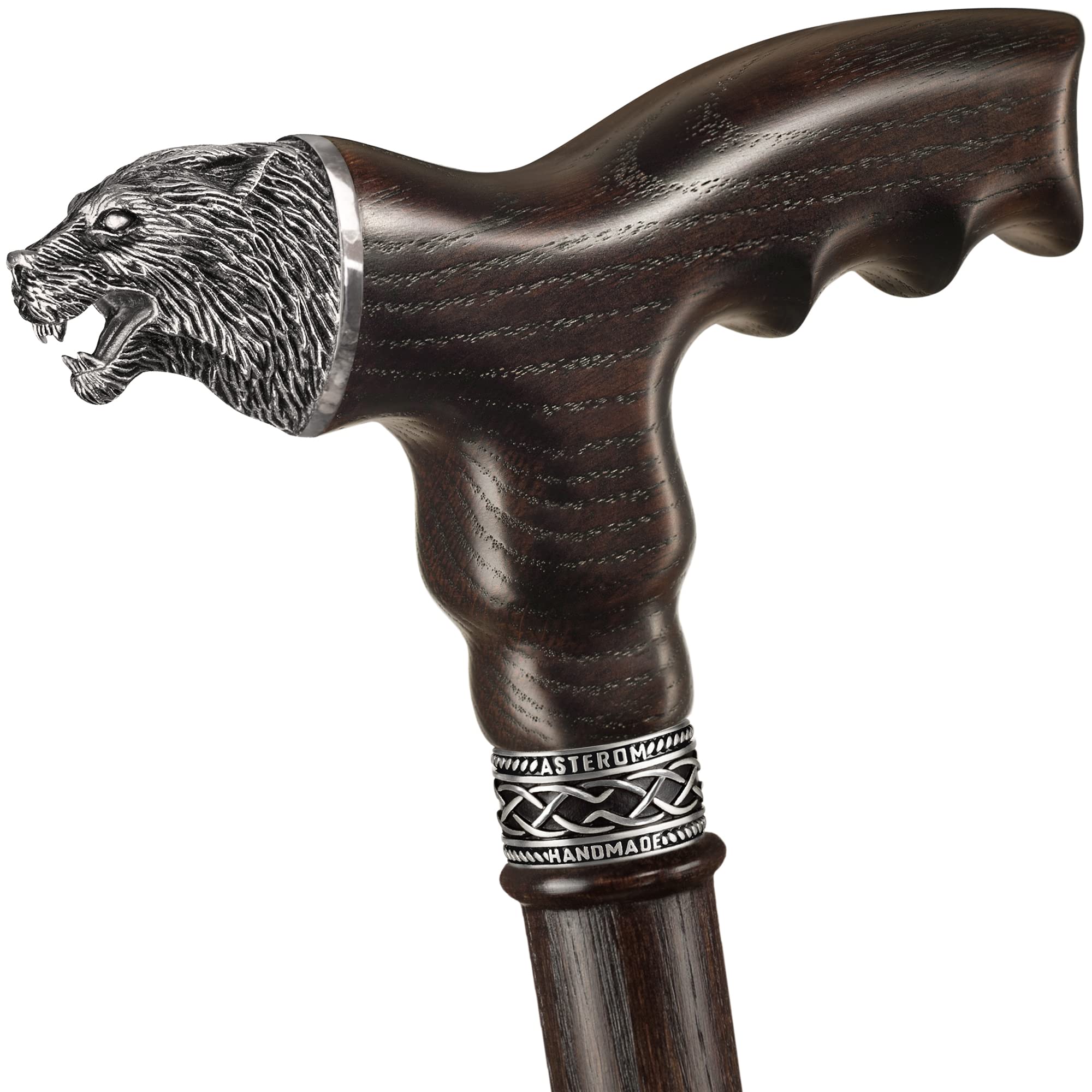 Stylish Handmade Wooden Walking Cane for Men - Wolf Design Fashionable Walking Stick - Perfect for Hiking, Travel & Everyday Use