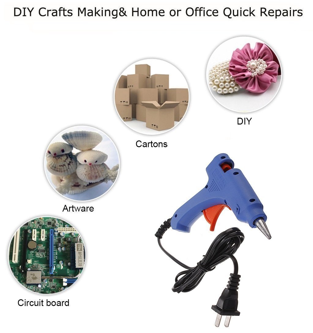 NUTEN 20W 7mm Hot Melt Glue Gun with On/Off Switch & LED Indicator - Includes 10 Free Transparent Glue Sticks (Blue) - Perfect for DIY Crafts, Home Repairs, and Woodworking Projects