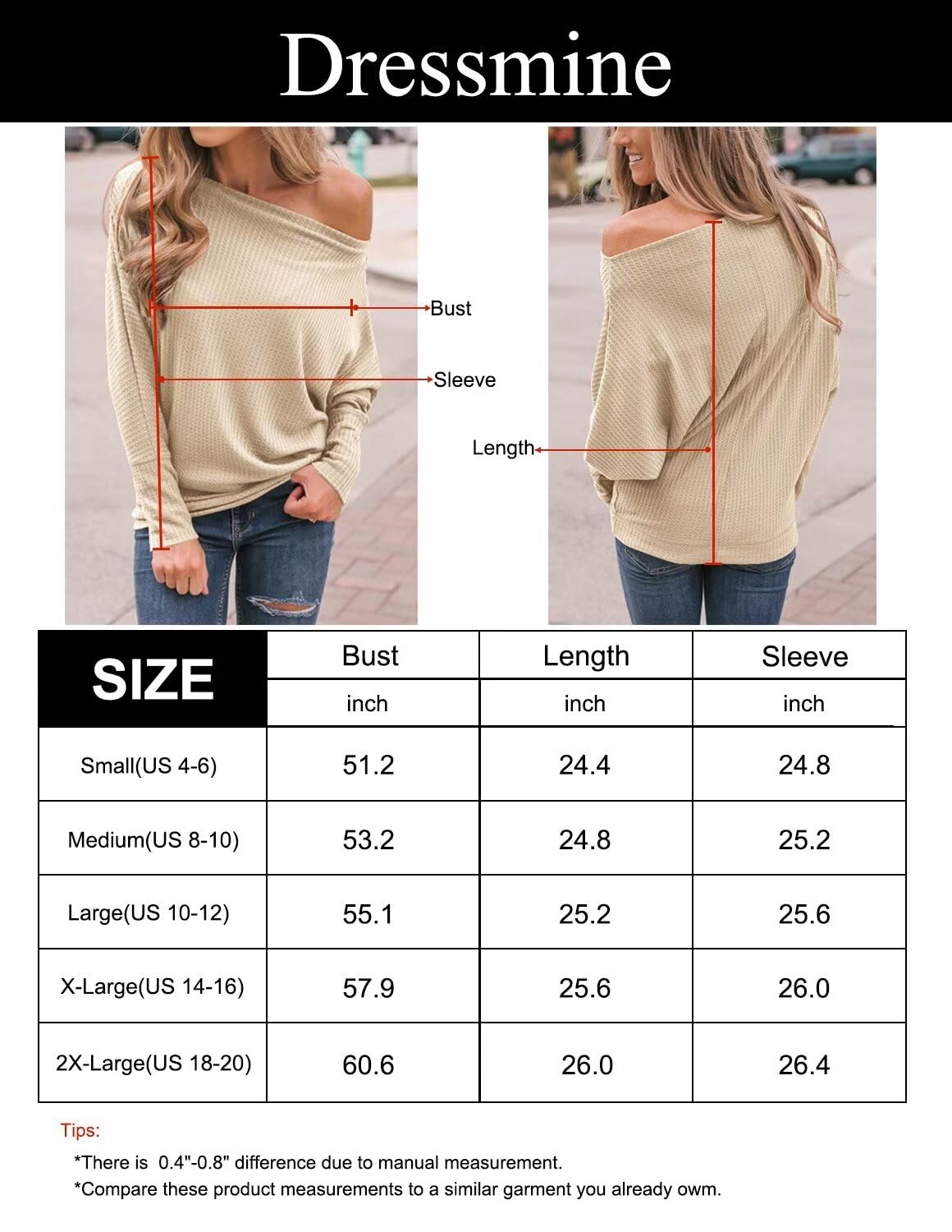 Dressmine Women's Off Shoulder Batwing Long Sleeve Waffle Knit Tunic Sweater - Oversized Casual Top for Fall & Winter, Perfect for Date Night, Office Wear and Layering Outfits