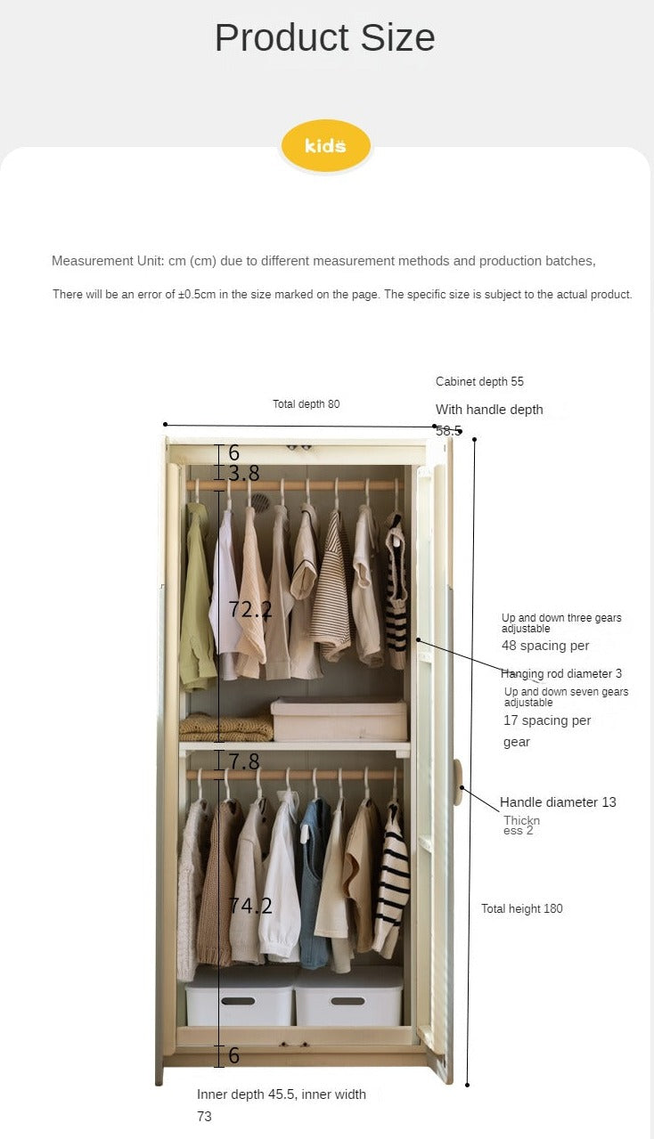 Pine Solid Wood Kids Wardrobe - Durable & Stylish Storage for Bedroom, Nursery, or Playroom - Perfect for Organizing Clothes, Toys & Accessories