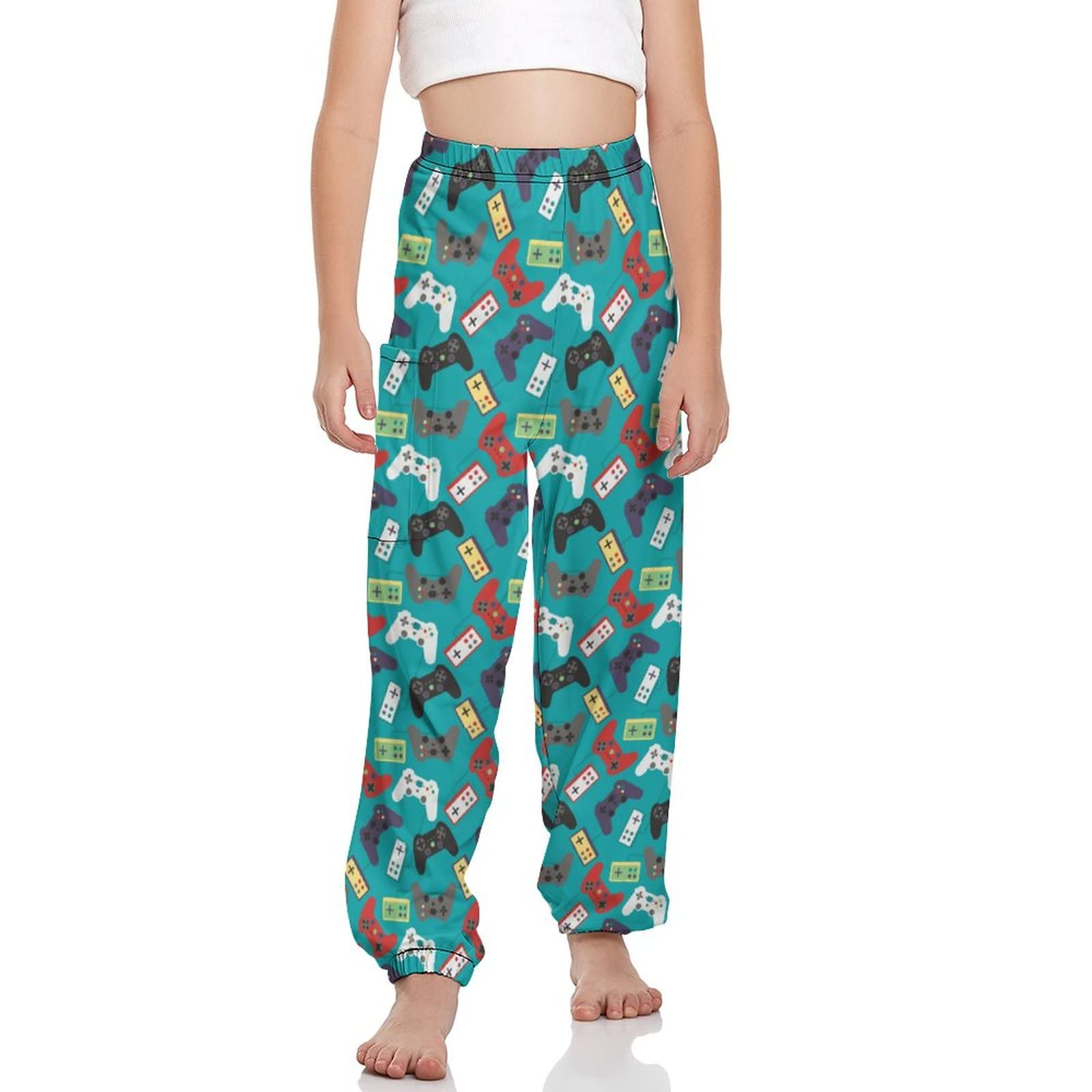 Colorful Cartoon Game Controller Sweatpants for Boys & Girls - Comfortable Casual Jogger Pants with Pockets - Perfect for Gaming, Lounging & Outdoor Activities