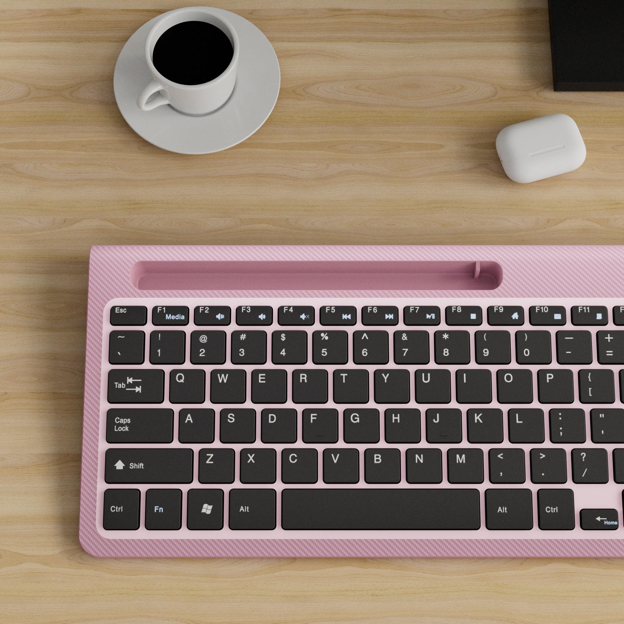 Ergonomic Wireless Keyboard and Mouse Combo with Phone Holder - 2.4GHz Cordless Keyboard Mouse for Mac, Windows, PC & Laptop (Pink) - Perfect for Home Office, Gaming & Remote Work