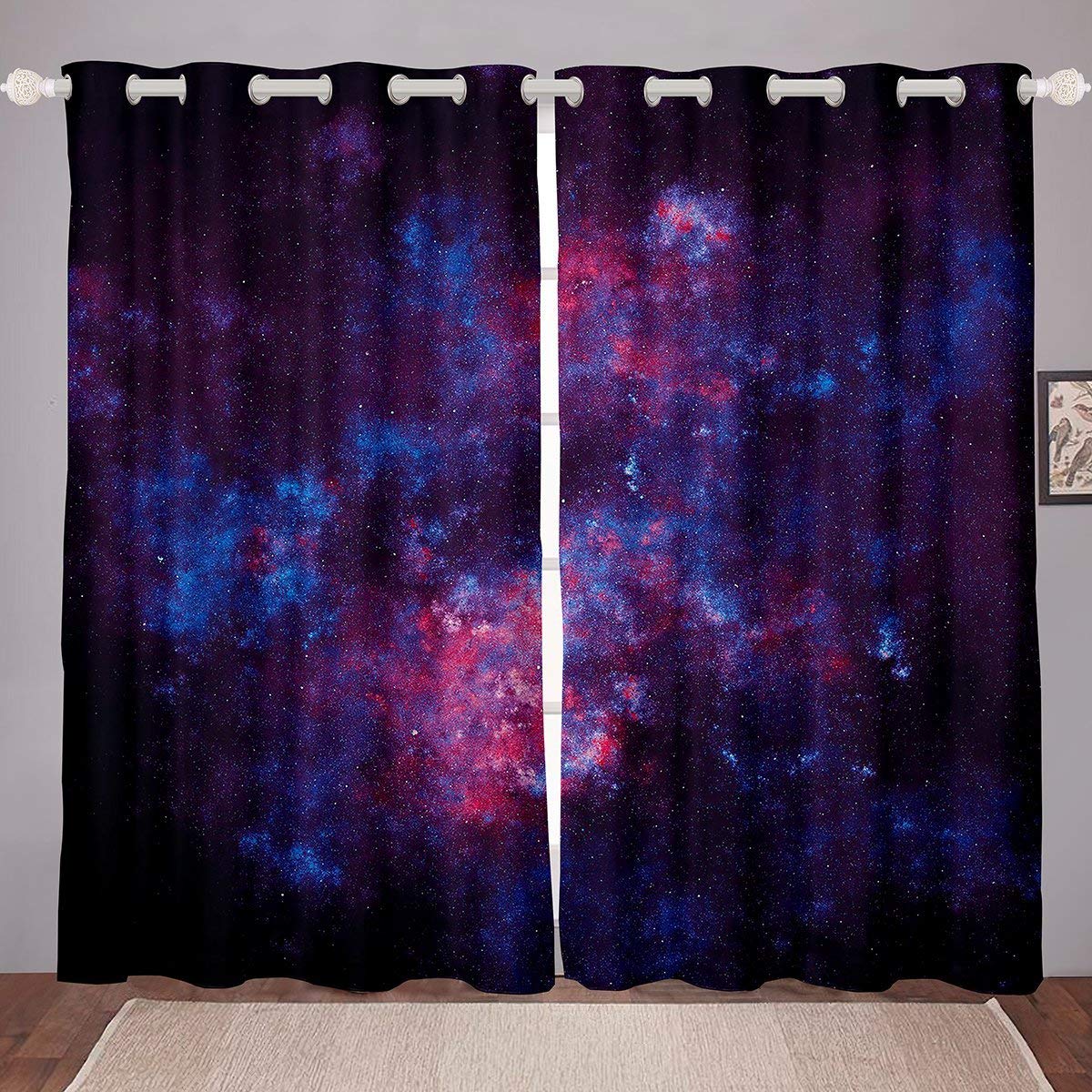 Erosebridal Galaxy Window Curtains - Starry Sky Blackout Drapes for Kids Room Decor, Outer Space Themed Bedroom Curtain Panels with Star Clusters & Nebula Design (104