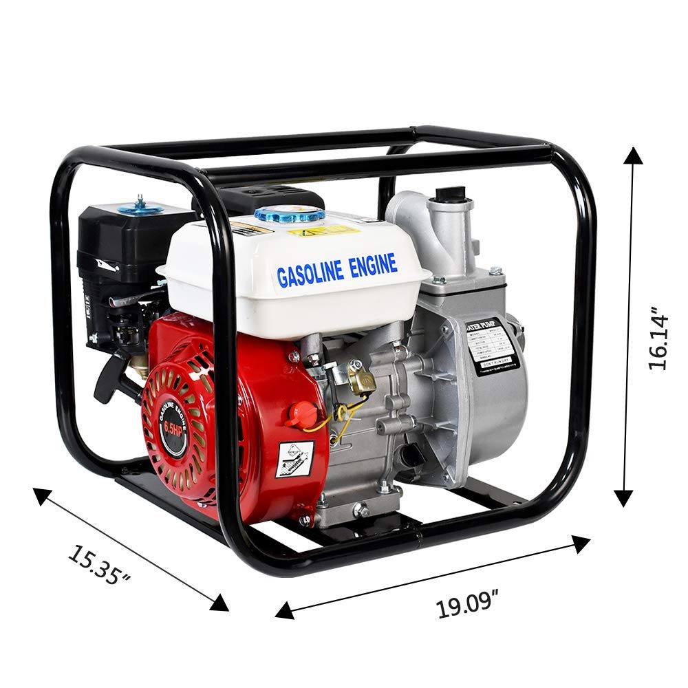 DC HOUSE 6.5HP 212CC Gas Powered Water Pump - 2 Inch Heavy Duty Semi-Trash Clean Water Transfer Pump (158GPM) - Ideal for Pool Draining, Lawn Irrigation & Garden Watering