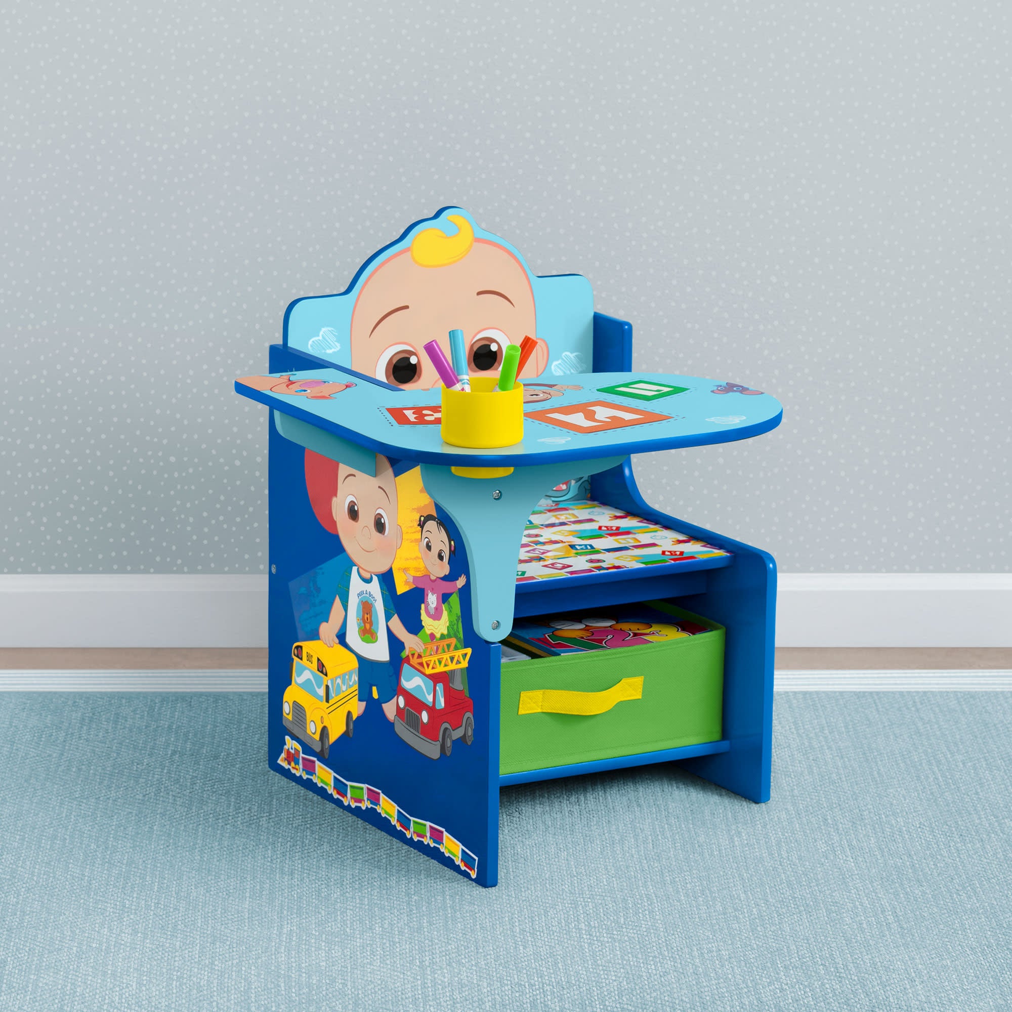 CoComelon Kids Chair and Desk Set with Storage Bin - Fun and Functional Study & Play Space for Toddlers and Preschoolers