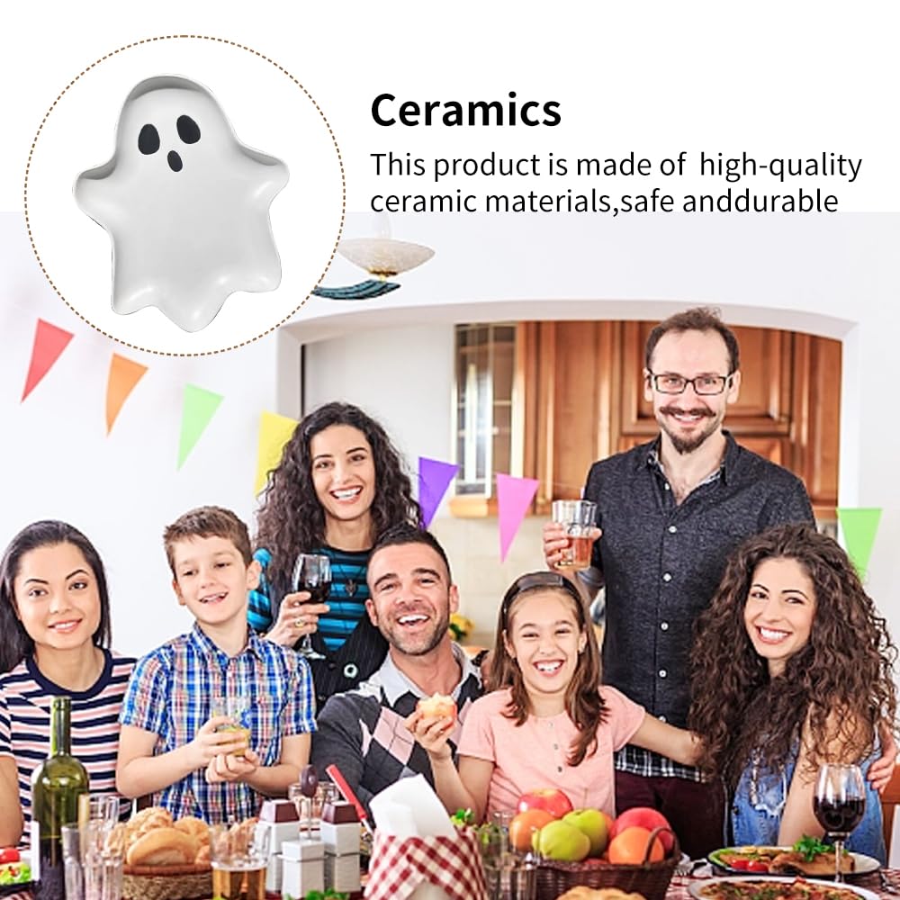 Halloween Ceramic Ghost Plate (10.6 x 9.1 Inches) - Reusable Spooky Dinnerware for Desserts, Salads, Snacks, Candy, Appetizers - Perfect for Halloween Parties, Themed Dinners & Seasonal Decor
