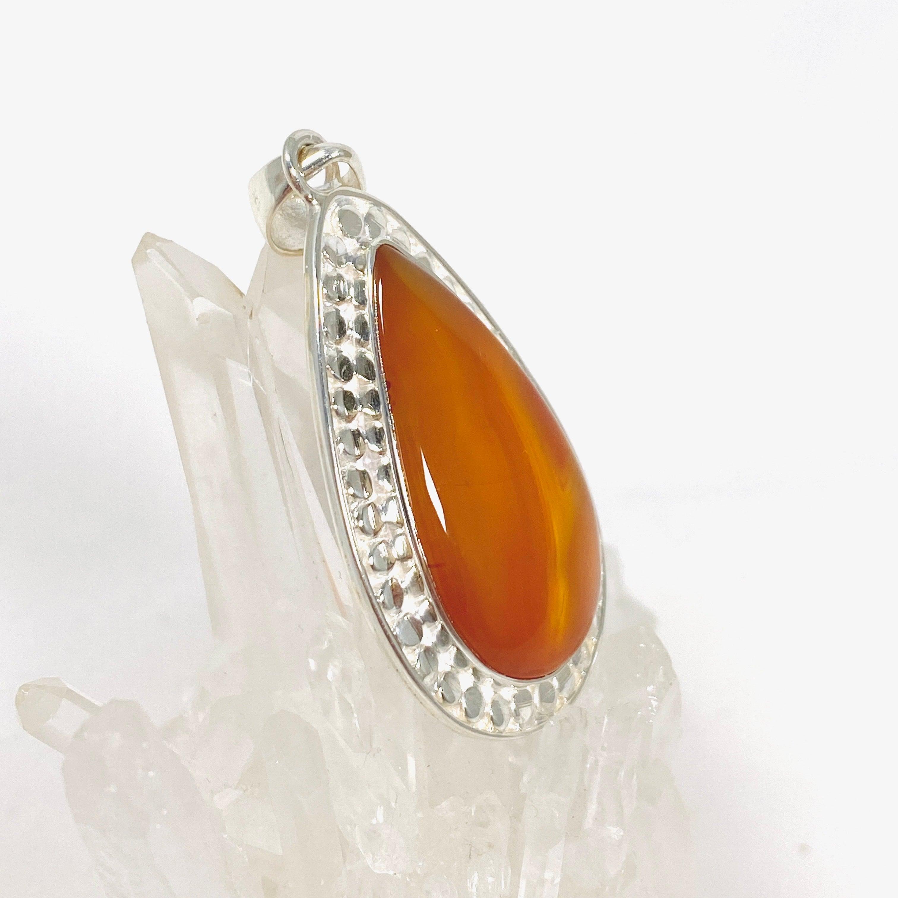 Natural Carnelian Silver Teardrop Pendant Necklace KPGJ3674 - Elegant Jewelry for Women, Perfect for Gifts, Parties & Everyday Wear
