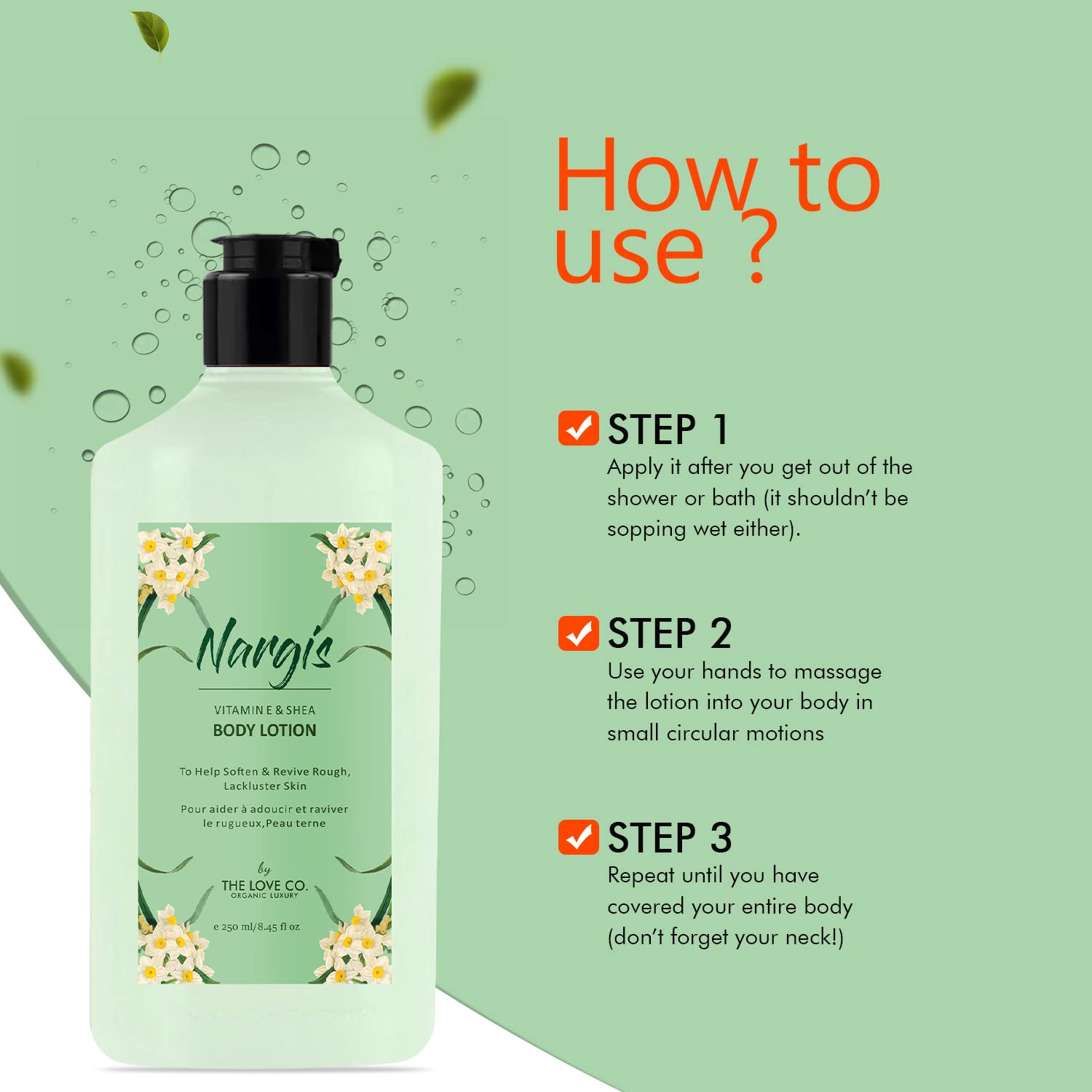 THE LOVE CO. Nargis Body Lotion - Hydrating & Nourishing Dry Skin Moisturizer with Jojoba Oil, Shea Butter & Vitamin E - 250ml - Unisex Daily Moisturizing Cream for Women & Men - Perfect for After Shower, Nighttime Skincare & Winter Care