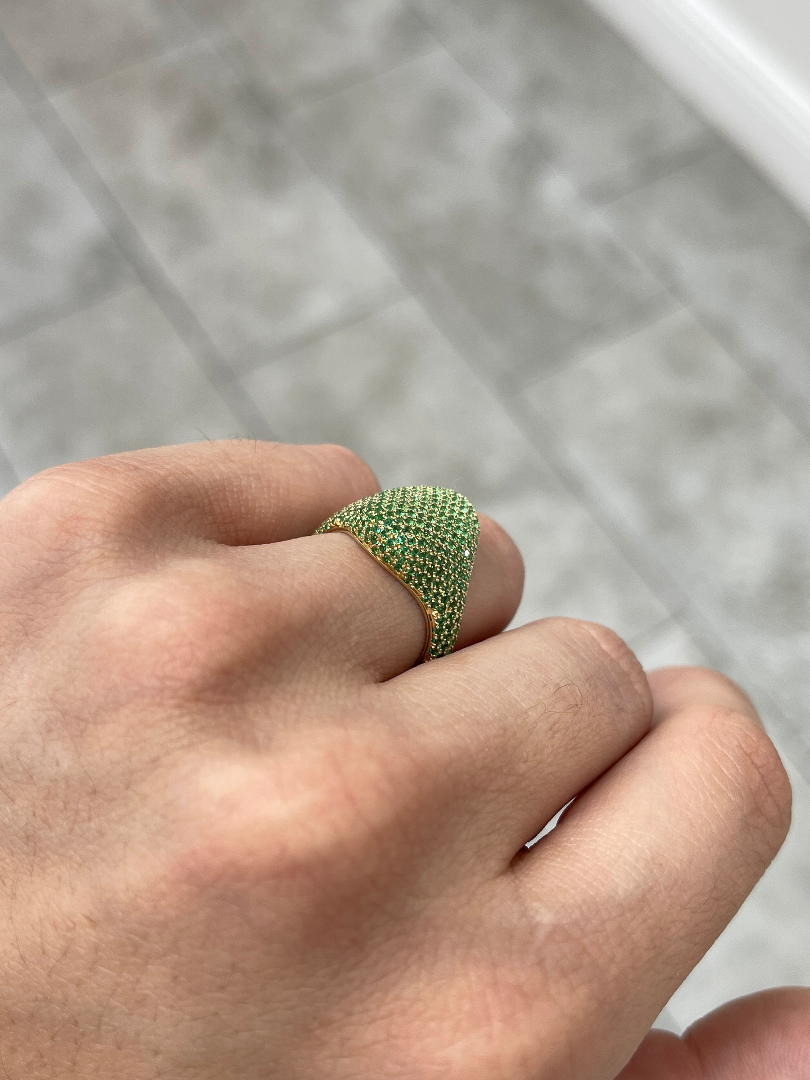 2.01 Carat Total Weight (CTW) Emerald Pave Signet Ring in 14K Gold - Elegant Jewelry for Women, Perfect for Weddings, Anniversaries & Special Occasions