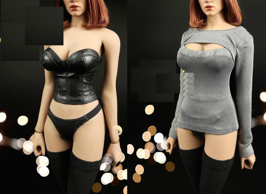 1/6 Scale Leather Lingerie Set with Sweater for 12