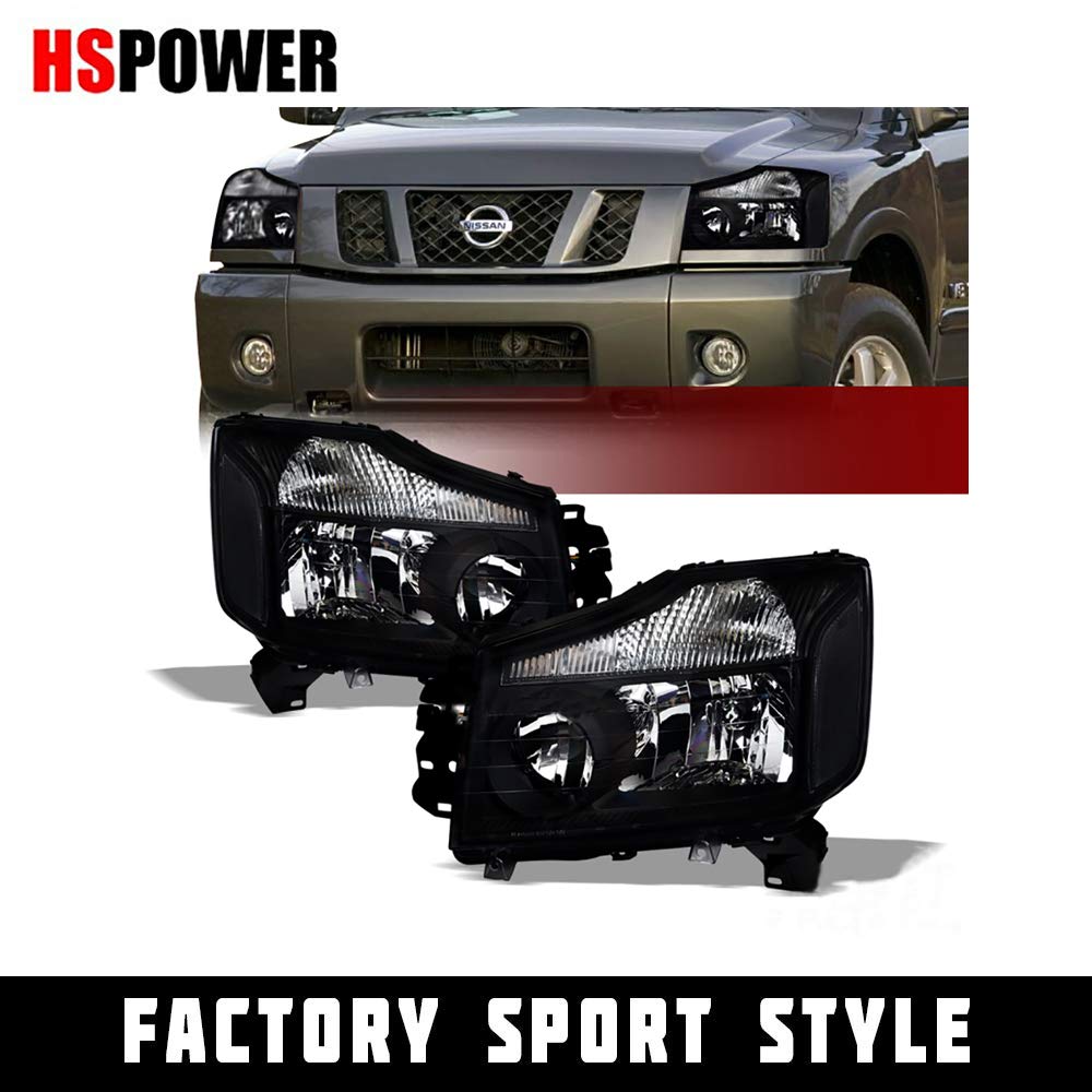 Black Housing Crystal Headlights with LED Signal Lamps - Compatible with 2004-2015 Nissan Titan & Armada - Upgrade Your Night Driving & Off-Road Adventure