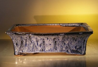 Premium Ceramic Bonsai Pot - 12 x 9.5 x 3.4 Inch Rectangle Planter in Elegant Marble Blue | Perfect for Indoor Bonsai Trees, Succulents & Home Decor