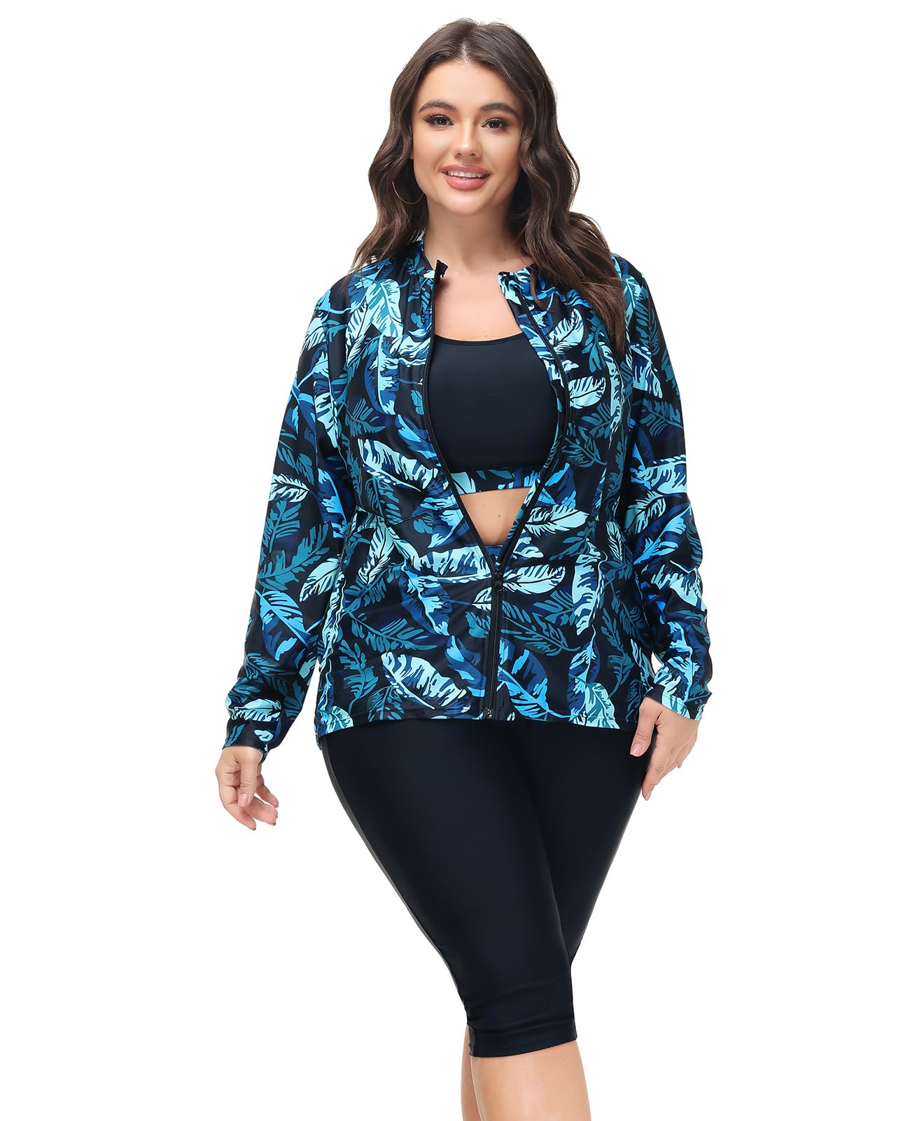 Hanna Nikole Women's 3-Piece Plus Size Rash Guard Swimwear Set - UPF 50+ Sun Protection, Long Sleeve Surfing & Swimming Suits for Beach, Pool & Water Sports