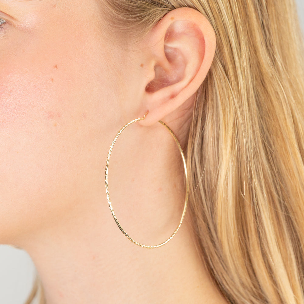 9ct Yellow Gold 60mm Diamond Cut Hoop Earrings for Women - Elegant Everyday Jewelry for Parties, Weddings & Special Occasions
