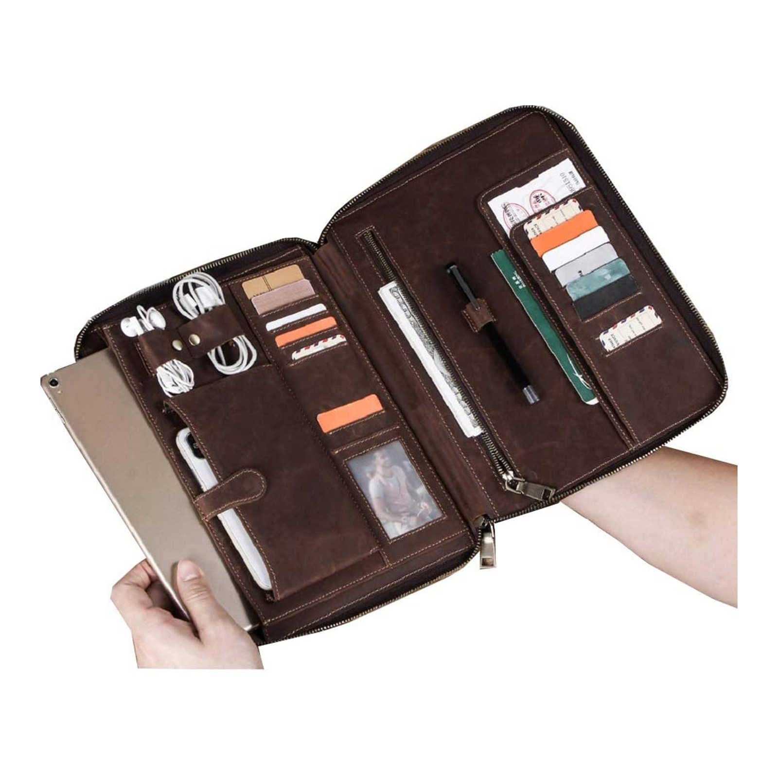 OFSAR PU Faux Leather Conference Folder with Credit Card & Pen Holder - A4 Zippered Document Organizer for iPad Pro 9.7/10.5 inch & iPad Air | Perfect for Business Meetings, Office Work & Professional Presentations