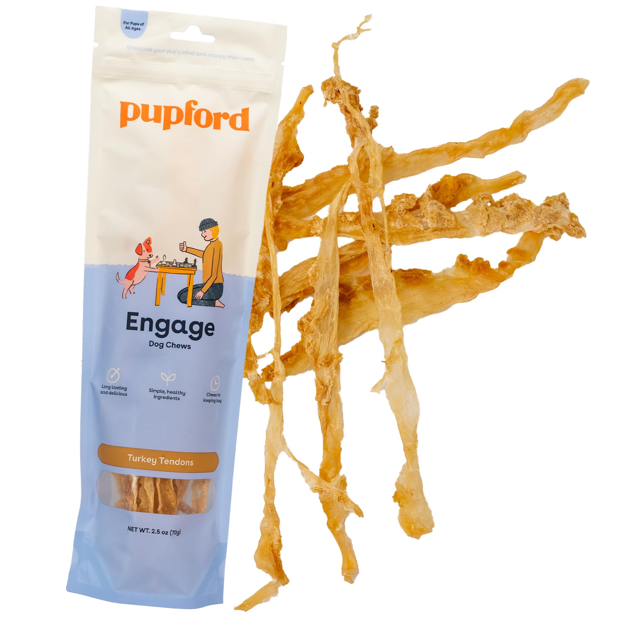 Premium Pupford Turkey Tendon Dog Treats - High-Protein, Grain-Free Dental Chews for Healthy Teeth & Joints - Made in USA - 100% Natural Turkey Chews - Perfect for Training, Rewards & Anxiety Relief - Great for Small, Medium & Large Dogs - Pack of 10 (Ideal for Crate Training, Teething Puppies & Senior Dogs)
