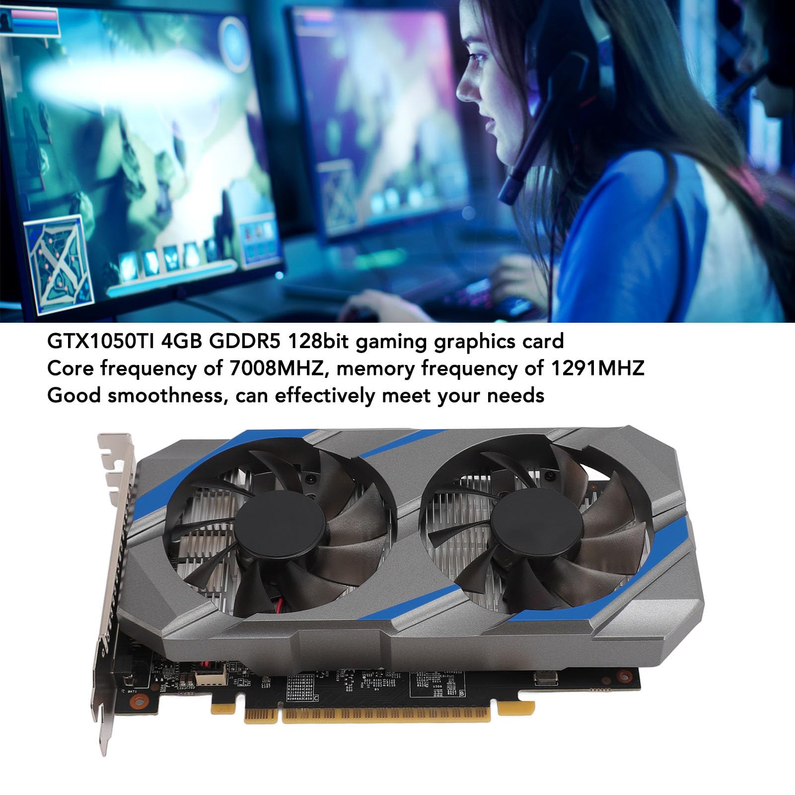Zunate GTX 1050 Ti 4GB GDDR5 128-bit Gaming Graphics Card for PC - HDMI, VGA, PCIe 2.0 x16, Dual Fan Cooling, DirectX 12 Support - Perfect for Esports, 1080p Gaming & Video Editing Workstations