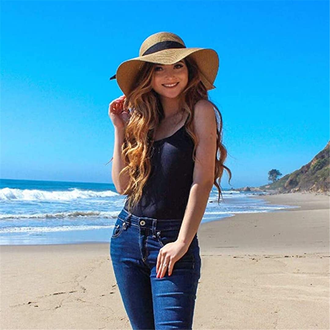 Women's Large Brim Straw Hat - Foldable & Rollable Summer Beach Hat with UPF Sun Protection - Perfect for Beach Vacations, Pool Parties, and Outdoor Adventures