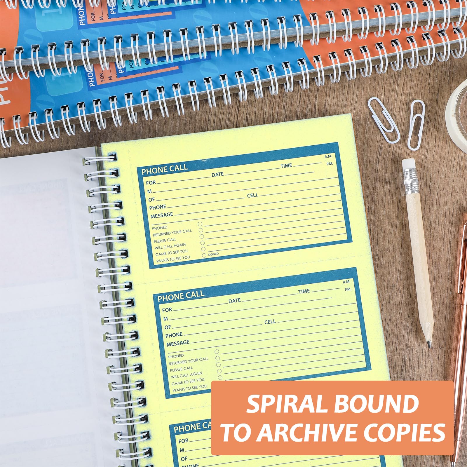 GISGFIM Spiral Bound Phone Message Book - 5.25x11 Inch Carbonless Duplicate Call Log Pad - Voicemail & While You Were Out Message Forms - 4 Messages Per Page for Office, Reception, Home & Customer Service Use
