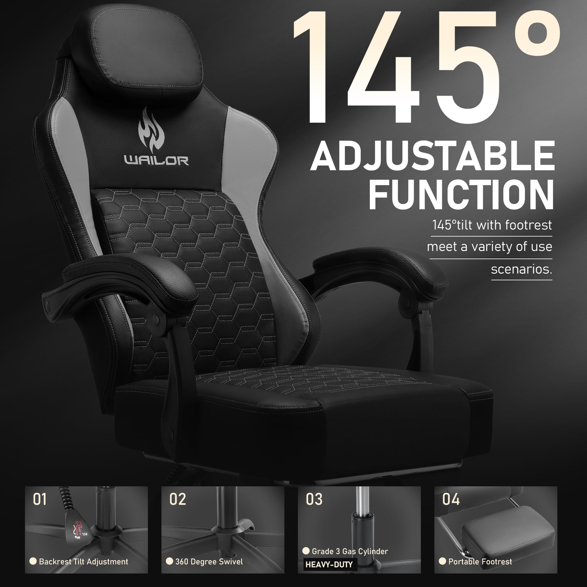 Premium Gaming Chair with Pocket Spring Cushion - Ergonomic High Back Office Chair with Adjustable Footrest, Headrest & Lumbar Support - 300LBS Capacity for PC, Console & Esports Gamers - Perfect for Long Gaming Sessions, Home Office & Streaming Setups