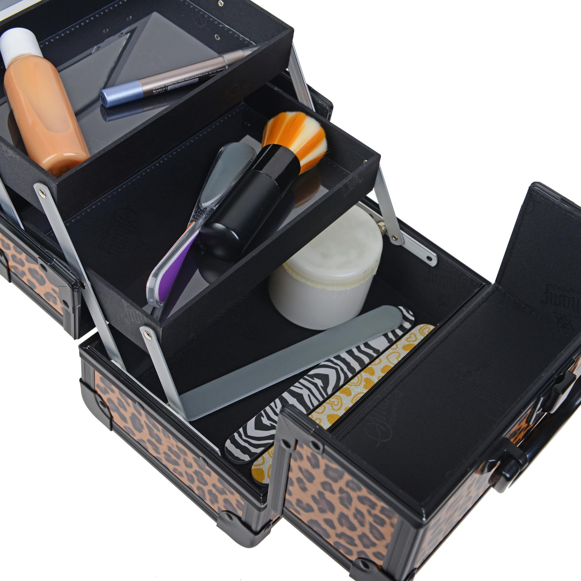 SHANY Chic Makeup Train Case - Portable Cosmetic Organizer with Lock, Multi-Tray Storage & Mirror for Beauty & Jewelry | Travel, Salon & Professional Use - Lost Cheetah Design