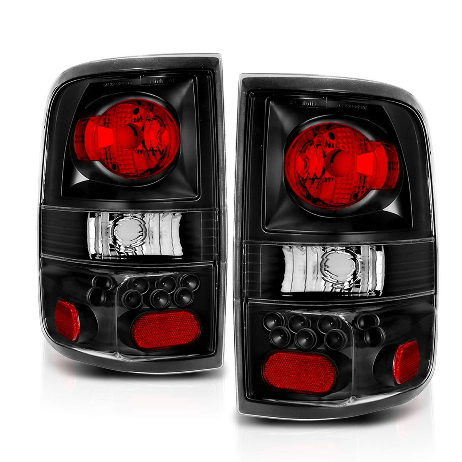AmeriLite Euro Black Replacement Tail Lights Assembly Pair for 2004-2008 Ford F-150 Truck - Left & Right Side - Enhances Night Visibility & Vehicle Style
