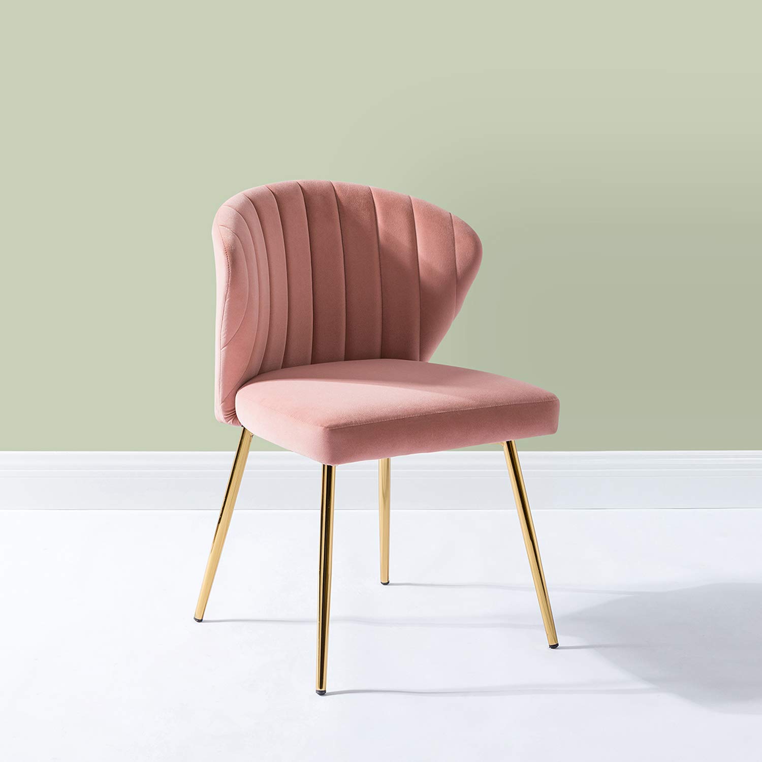 TINA'S HOME Modern Velvet Dining Chairs with Golden Metal Legs - Pink Tufted Upholstered Accent Chair for Living Room, Kitchen, Vanity & Beauty Salon | Elegant Small Seating for Home, Patio & Office
