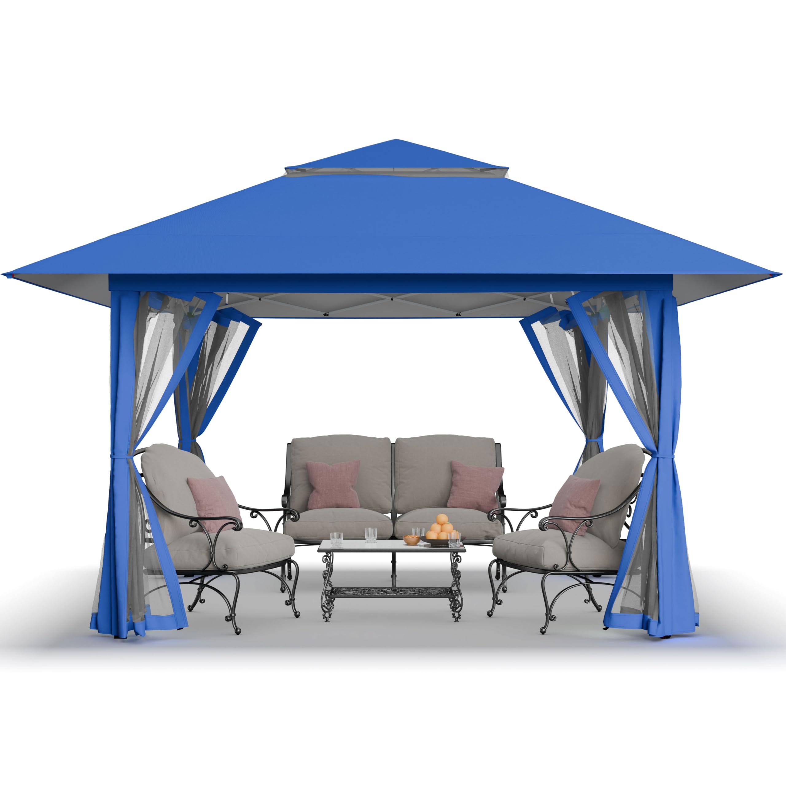 CROWN SHADES 13x13 Pop Up Gazebo with Wheeled STO-N-Go Cover Bag - Portable Canopy Tent for Outdoor Parties, Backyard, Patio, Camping & Beach - Waterproof Instant Shelter (Blue)