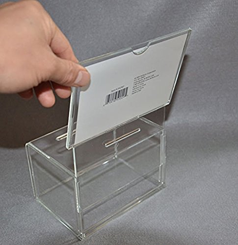 Locking Clear Acrylic Donation Box with Sign Holder - Secure Ballot Collection & Suggestion Box for Voting, Fundraising, Churches, Schools & Events (Model YGB-004)